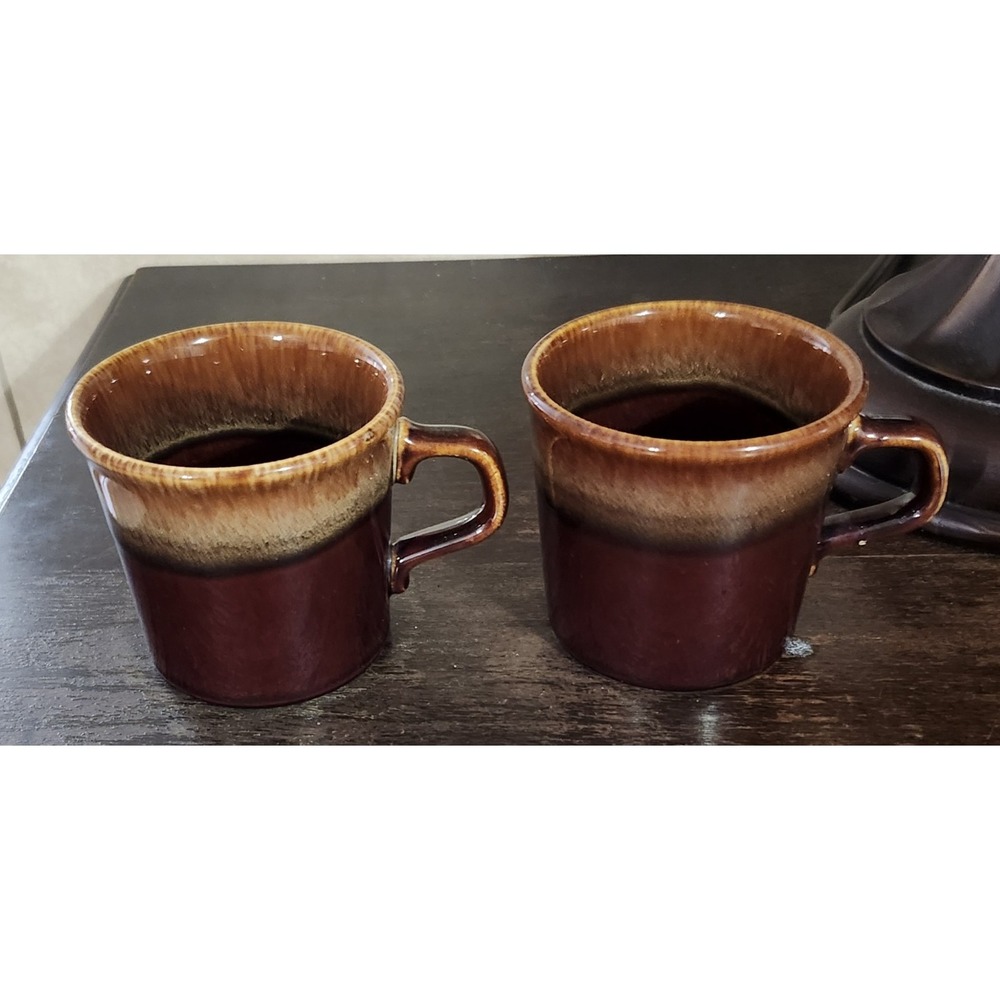 Pair Of Vintage Taylor‎ International USA Brown Drip Coffee Mugs Pottery Cups